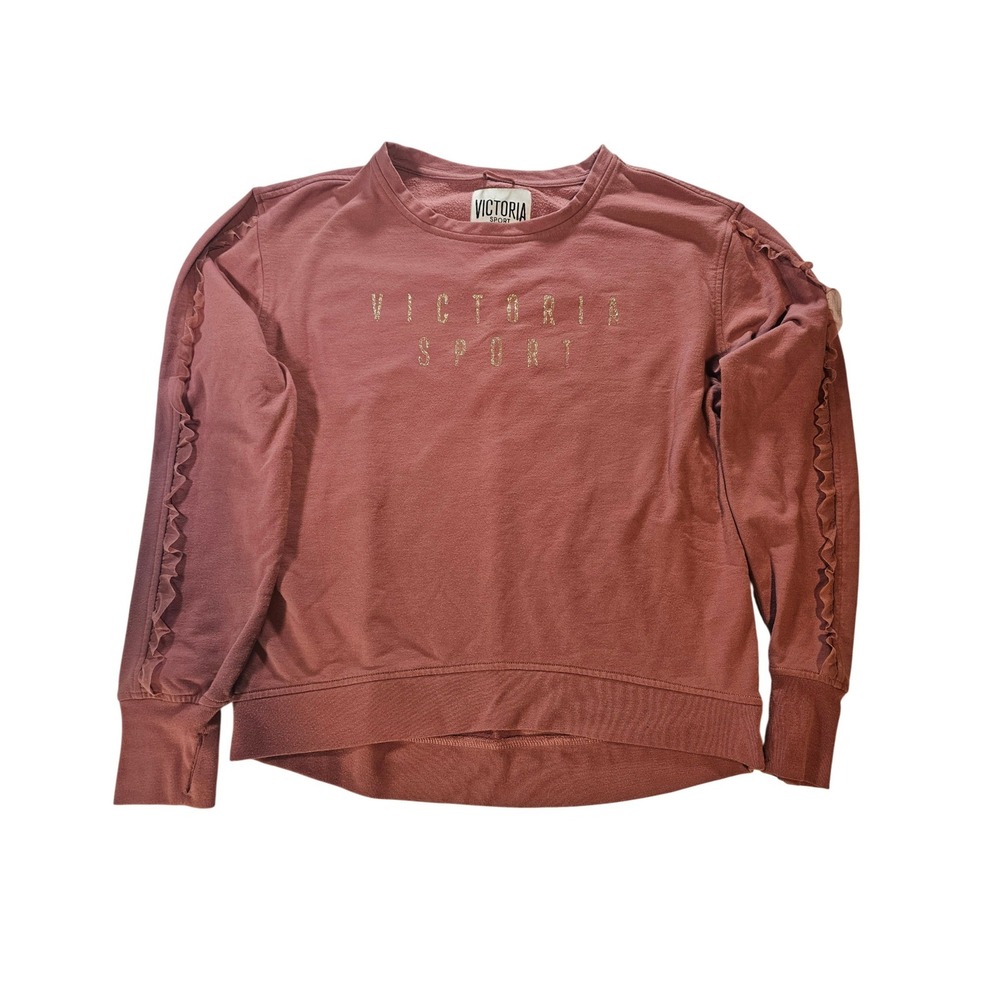 Victoria Sport Sweatshirt Women S Mauve‎ Pink Ruffle Sleeve Glitter Logo